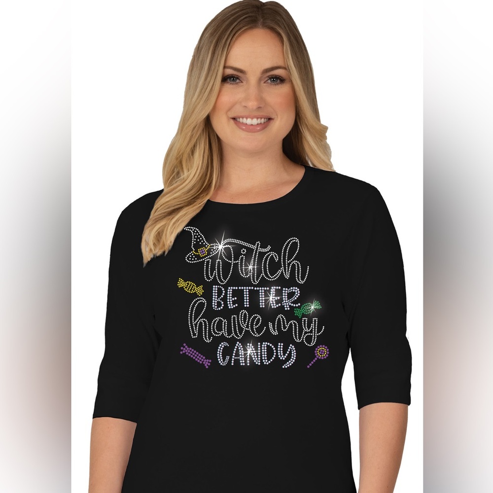*New 3/4 Sleeve Scoop Neck Top ~Witch Better Have My Candy